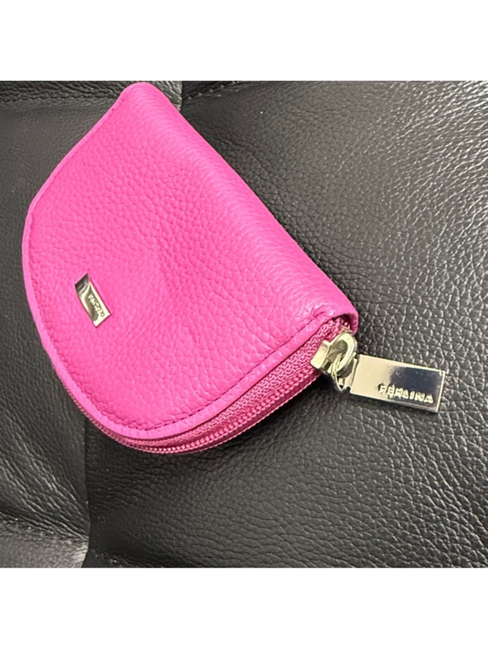 Perlina Hot Pink Pebbled Leather Zip Cosmetic Pouch - Picture 7 of 8